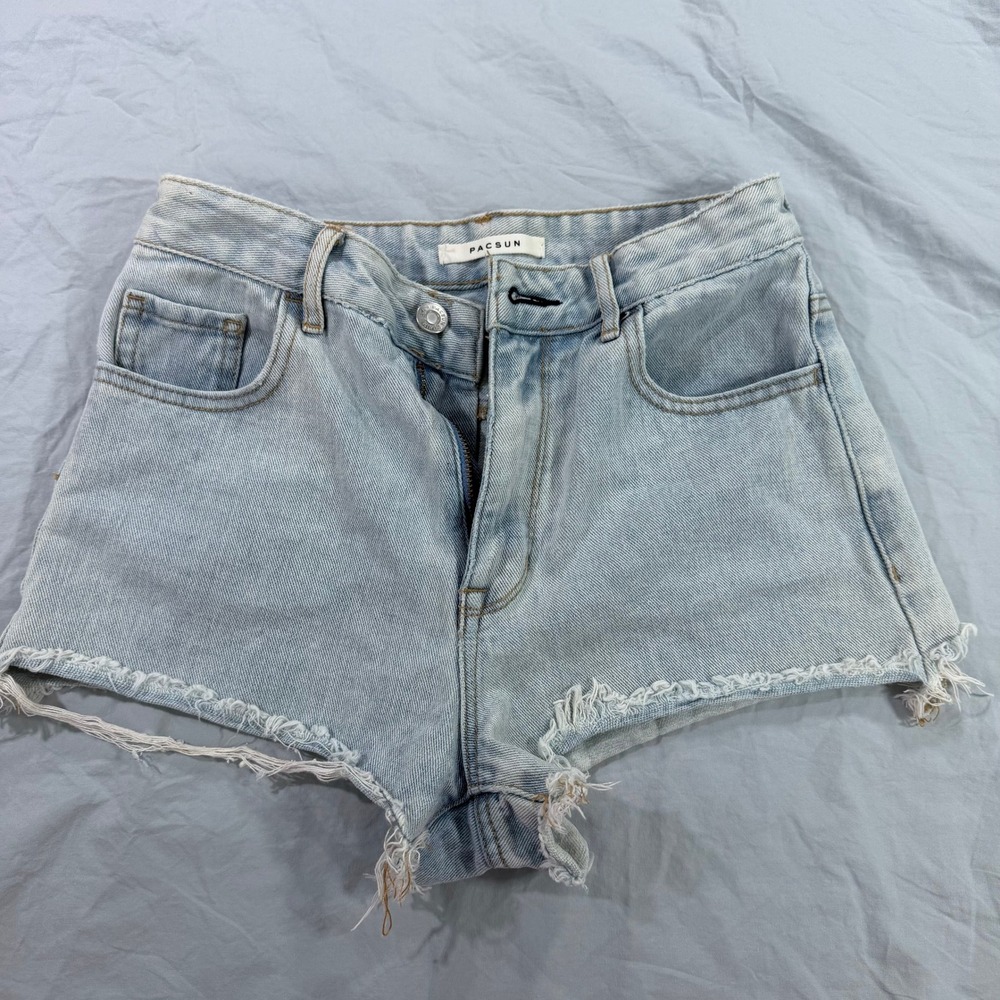 PacSun Womens High Rise Festival Light‎ Wash Denim Cutoff Shorts Size 24